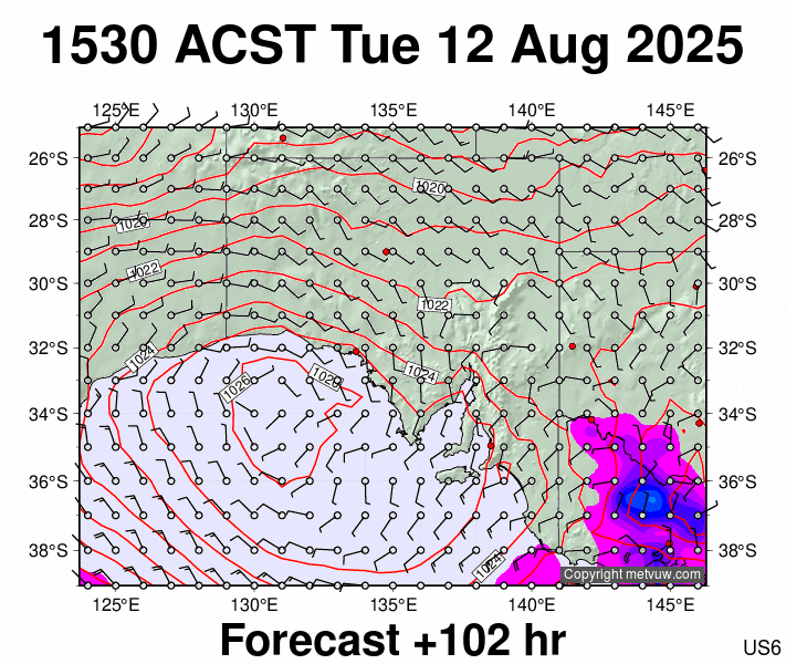 South Australia forecast chart for Tuesday, August 12th, 2025 at 6:00 AM