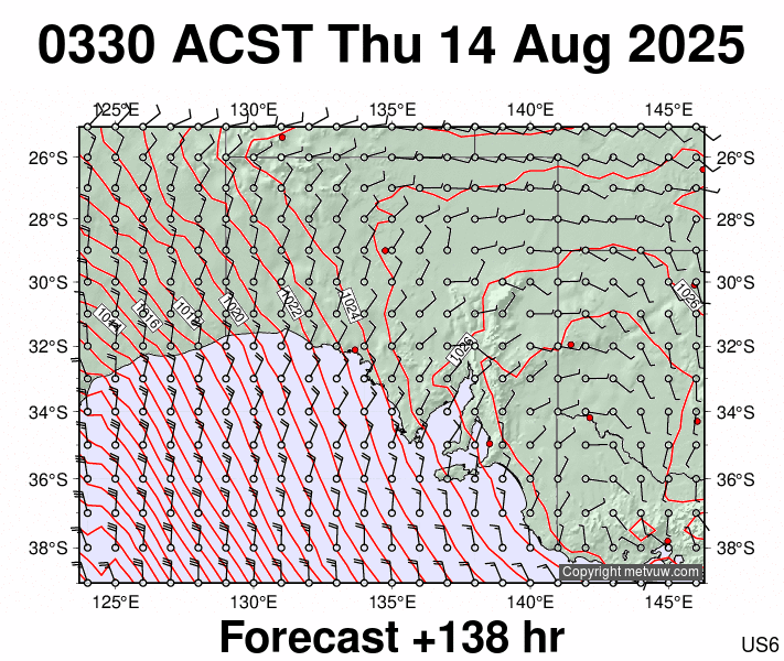 South Australia forecast chart for Wednesday, August 13th, 2025 at 6:00 PM