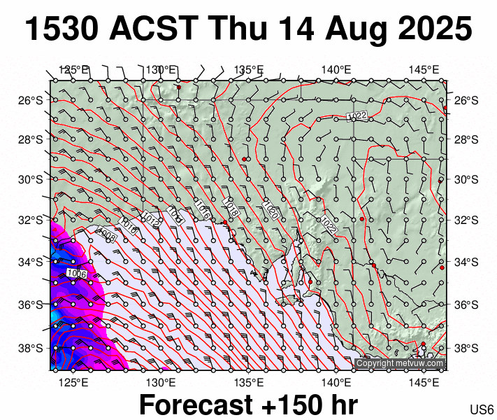 South Australia forecast chart for Thursday, August 14th, 2025 at 6:00 AM