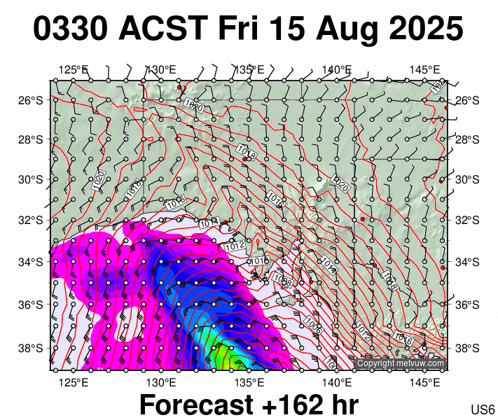 South Australia forecast chart for Thursday, August 14th, 2025 at 6:00 PM