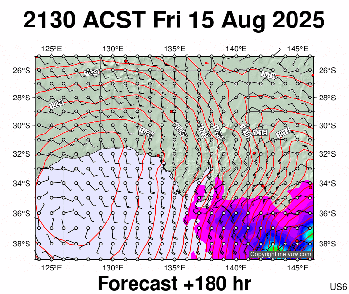 South Australia forecast chart for Friday, August 15th, 2025 at 12:00 PM