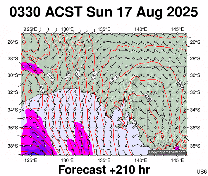 South Australia forecast chart for Saturday, August 16th, 2025 at 6:00 PM