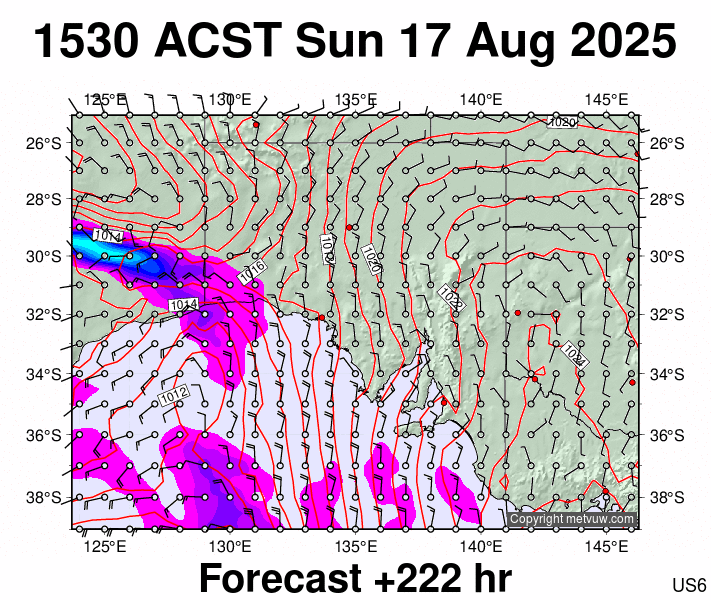 South Australia forecast chart for Sunday, August 17th, 2025 at 6:00 AM