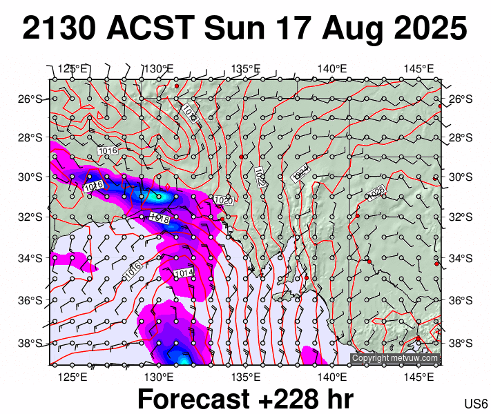 South Australia forecast chart for Sunday, August 17th, 2025 at 12:00 PM