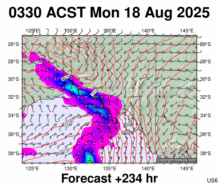 South Australia forecast chart for Sunday, August 17th, 2025 at 6:00 PM