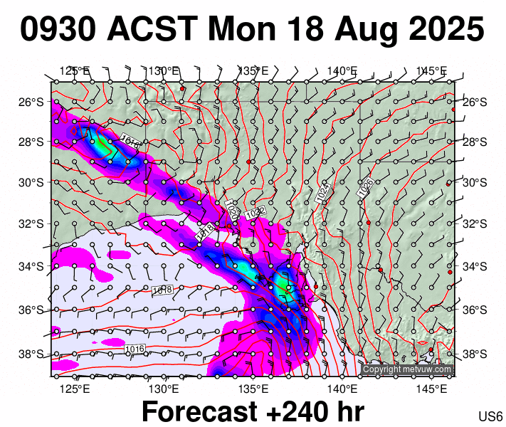 South Australia forecast chart for Monday, August 18th, 2025 at 12:00 AM