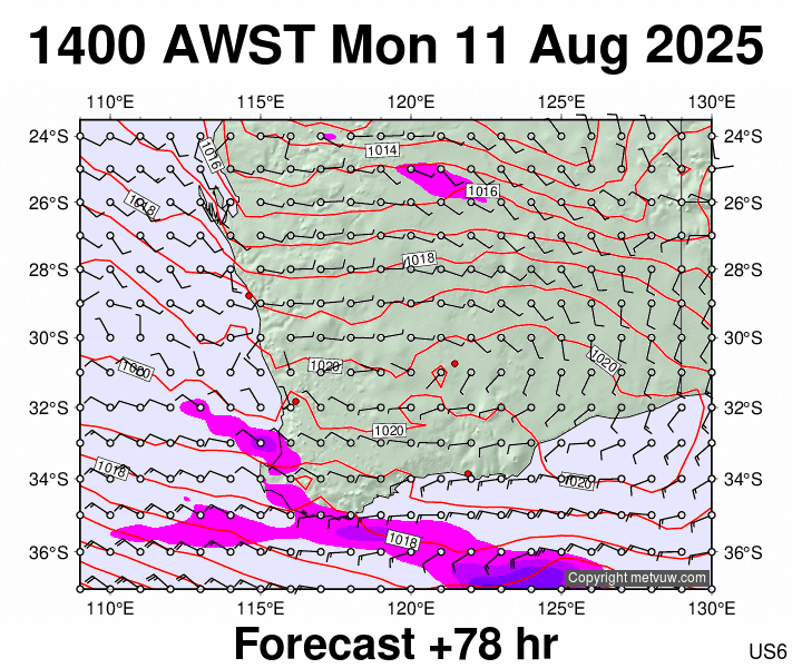 Perth forecast chart for Monday, August 11th, 2025 at 6:00 AM