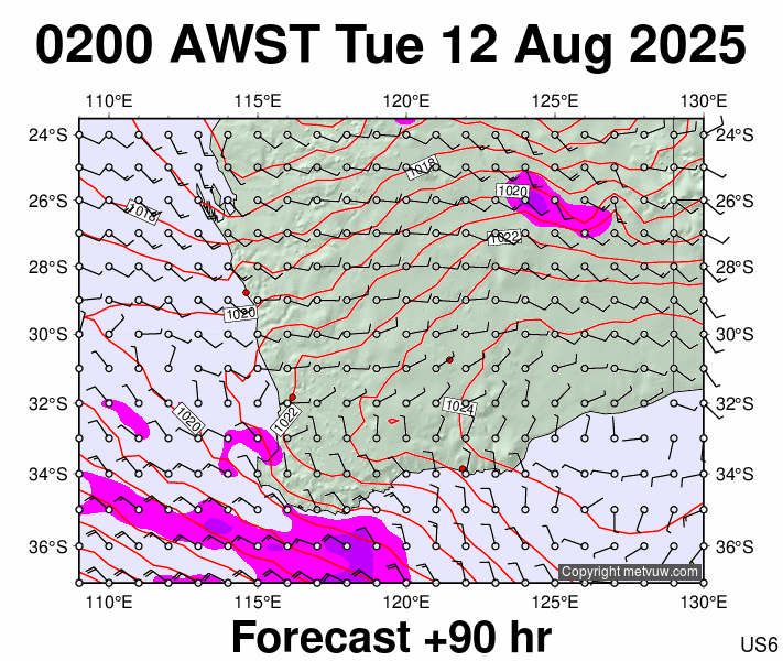 Perth forecast chart for Monday, August 11th, 2025 at 6:00 PM