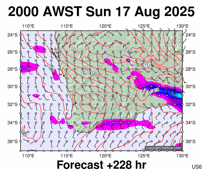 Perth forecast chart for Sunday, August 17th, 2025 at 12:00 PM