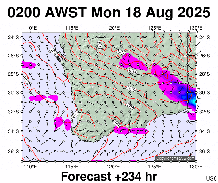 Perth forecast chart for Sunday, August 17th, 2025 at 6:00 PM