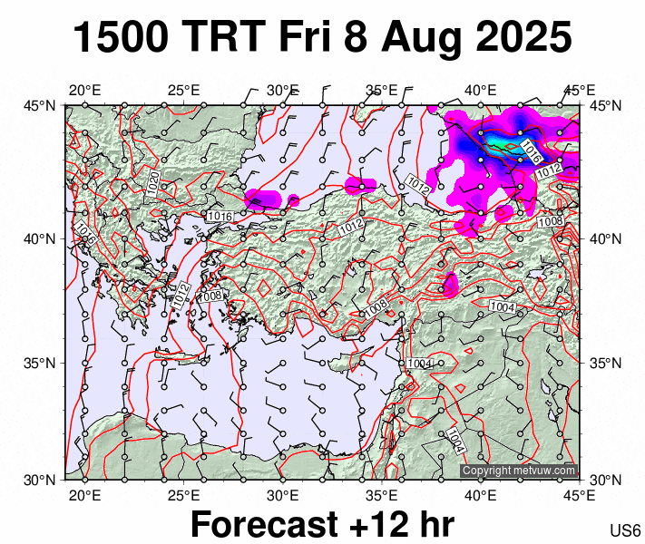 Turkey forecast chart for Friday, August 8th, 2025 at 12:00 PM