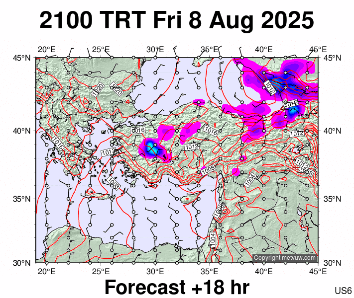 Turkey forecast chart for Friday, August 8th, 2025 at 6:00 PM
