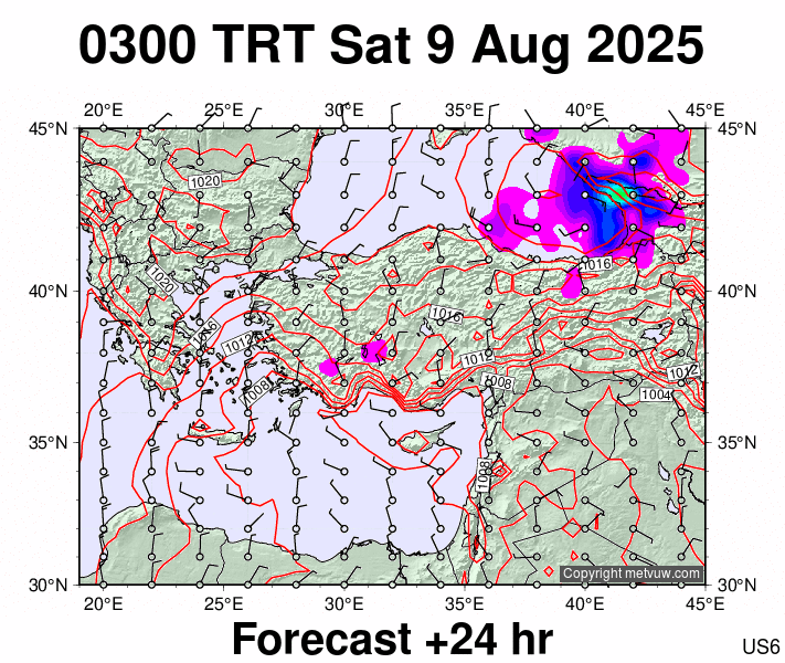 Turkey forecast chart for Saturday, August 9th, 2025 at 12:00 AM