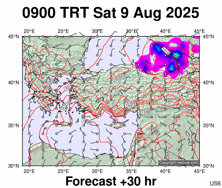 Turkey forecast chart for Saturday, August 9th, 2025 at 6:00 AM