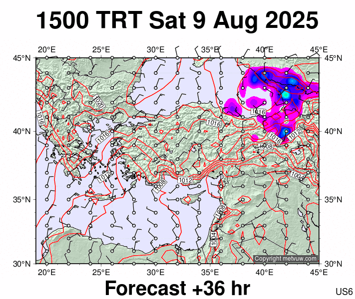 Turkey forecast chart for Saturday, August 9th, 2025 at 12:00 PM