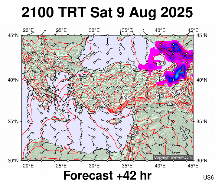 Turkey forecast chart for Saturday, August 9th, 2025 at 6:00 PM