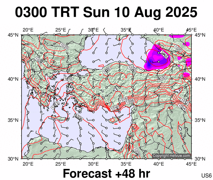 Turkey forecast chart for Sunday, August 10th, 2025 at 12:00 AM