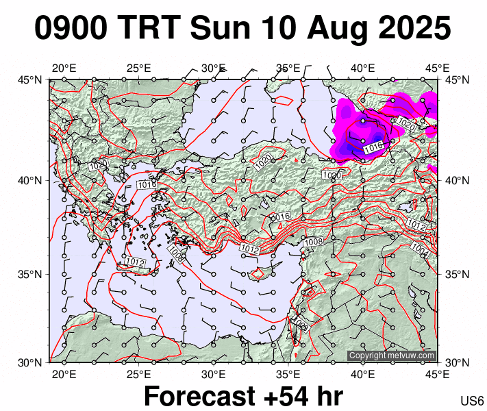 Turkey forecast chart for Sunday, August 10th, 2025 at 6:00 AM