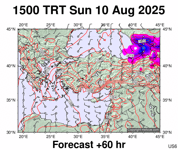 Turkey forecast chart for Sunday, August 10th, 2025 at 12:00 PM