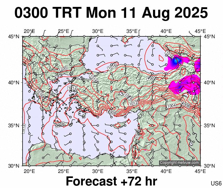 Turkey forecast chart for Monday, August 11th, 2025 at 12:00 AM