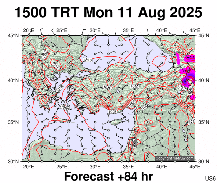 Turkey forecast chart for Monday, August 11th, 2025 at 12:00 PM