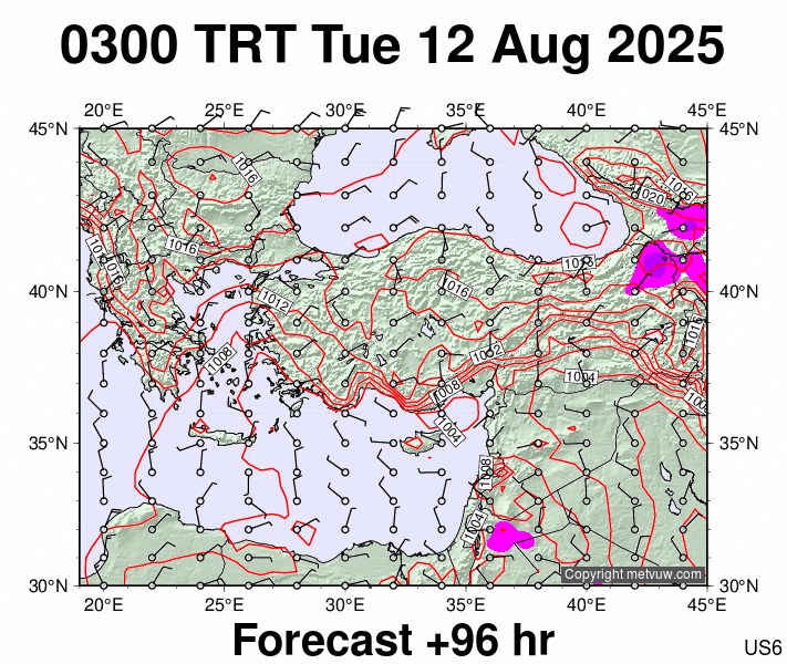 Turkey forecast chart for Tuesday, August 12th, 2025 at 12:00 AM