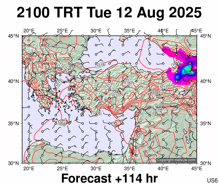 Turkey forecast chart for Tuesday, August 12th, 2025 at 6:00 PM