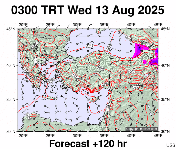 Turkey forecast chart for Wednesday, August 13th, 2025 at 12:00 AM