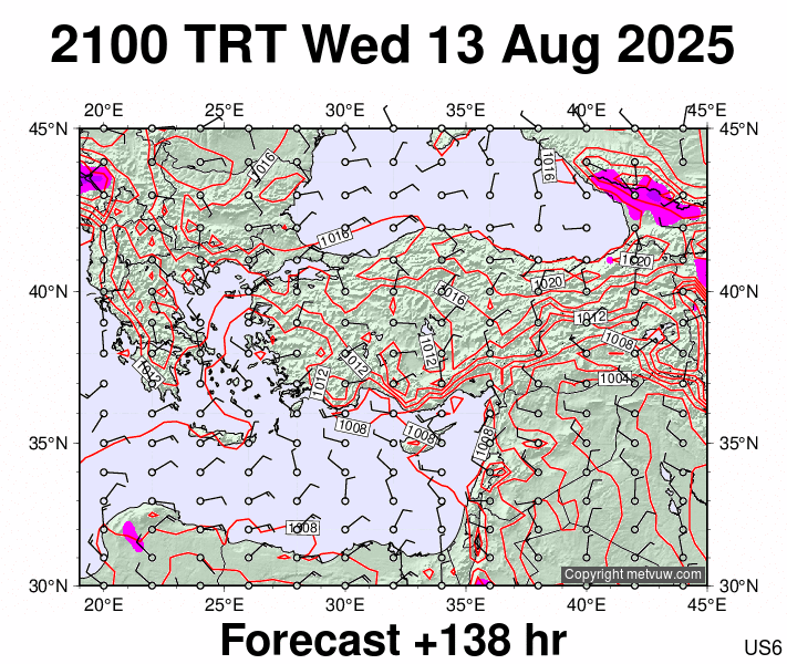 Turkey forecast chart for Wednesday, August 13th, 2025 at 6:00 PM