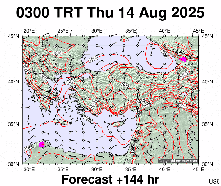 Turkey forecast chart for Thursday, August 14th, 2025 at 12:00 AM