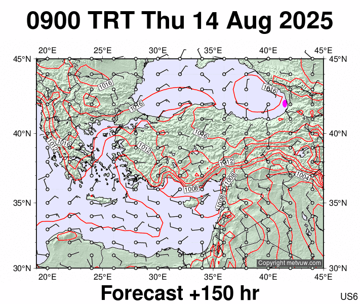 Turkey forecast chart for Thursday, August 14th, 2025 at 6:00 AM