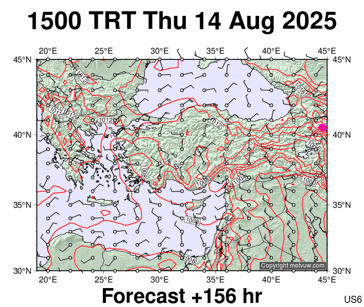 Turkey forecast chart for Thursday, August 14th, 2025 at 12:00 PM