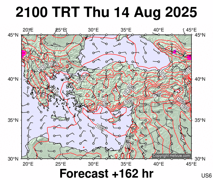 Turkey forecast chart for Thursday, August 14th, 2025 at 6:00 PM