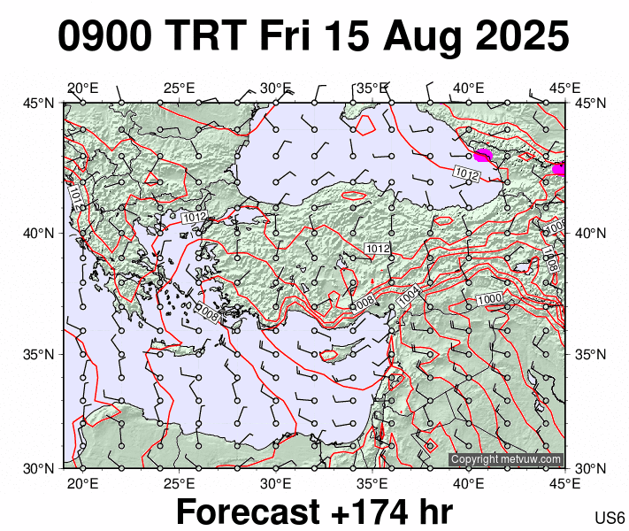 Turkey forecast chart for Friday, August 15th, 2025 at 6:00 AM