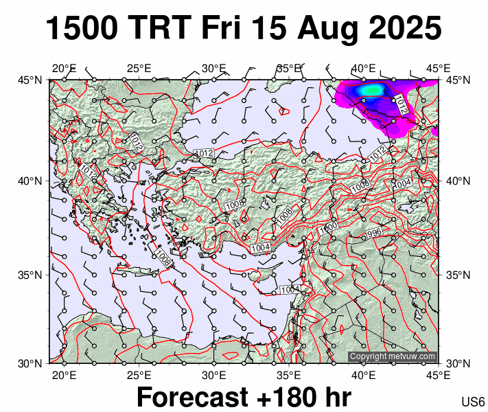 Turkey forecast chart for Friday, August 15th, 2025 at 12:00 PM