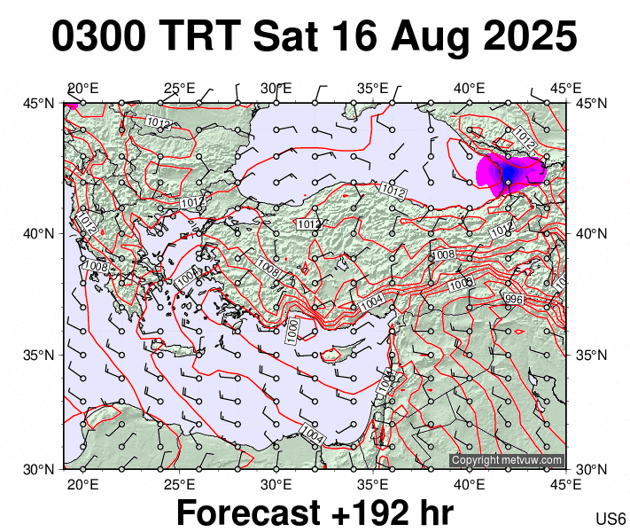 Turkey forecast chart for Saturday, August 16th, 2025 at 12:00 AM