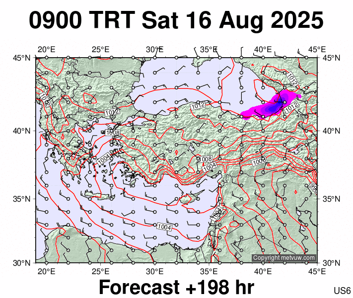 Turkey forecast chart for Saturday, August 16th, 2025 at 6:00 AM