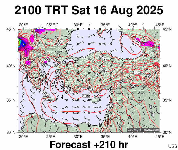 Turkey forecast chart for Saturday, August 16th, 2025 at 6:00 PM