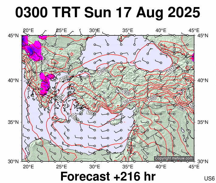 Turkey forecast chart for Sunday, August 17th, 2025 at 12:00 AM