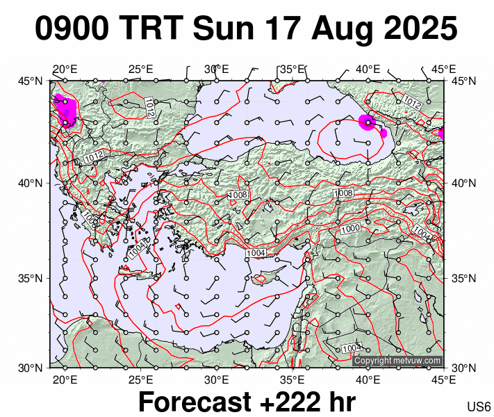 Turkey forecast chart for Sunday, August 17th, 2025 at 6:00 AM