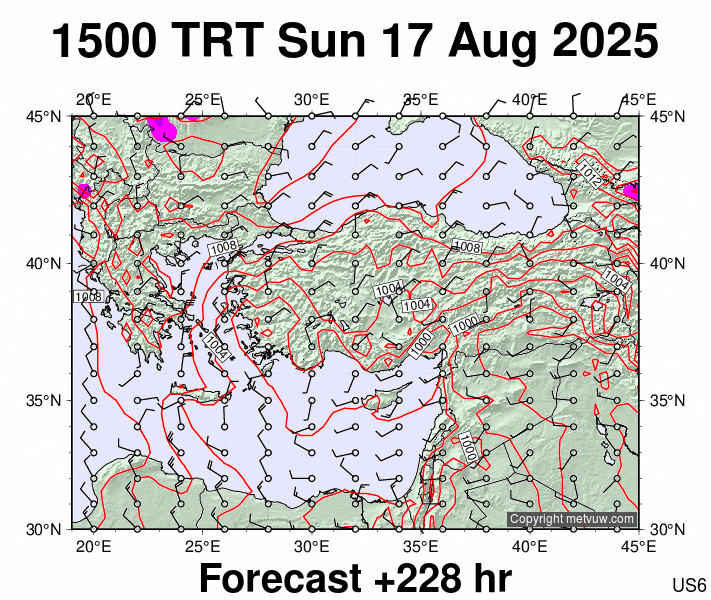 Turkey forecast chart for Sunday, August 17th, 2025 at 12:00 PM