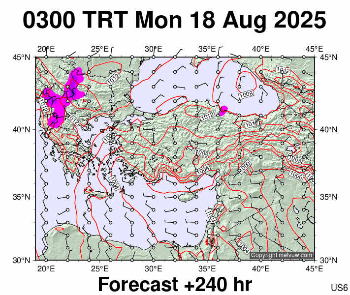 Turkey forecast chart for Monday, August 18th, 2025 at 12:00 AM