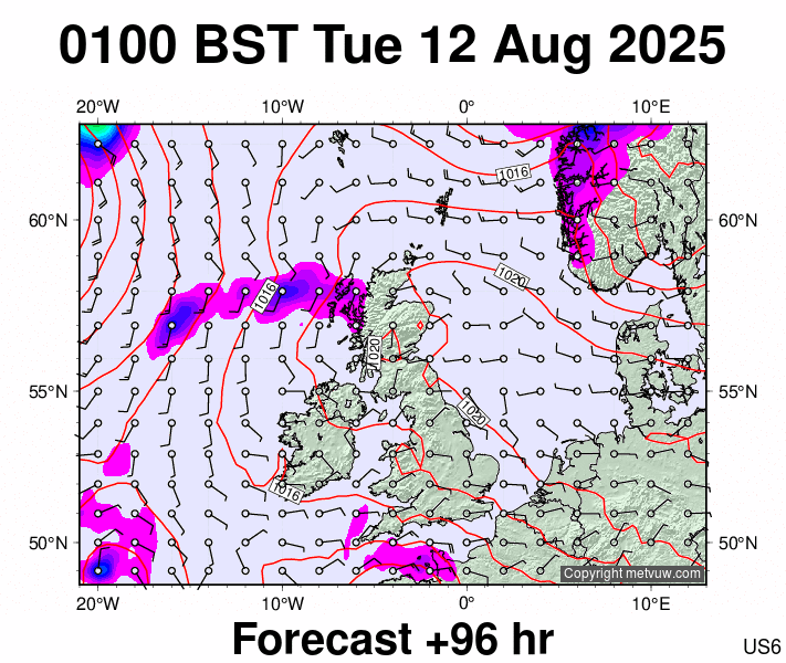 United Kingdom forecast chart for Tuesday, August 12th, 2025 at 12:00 AM