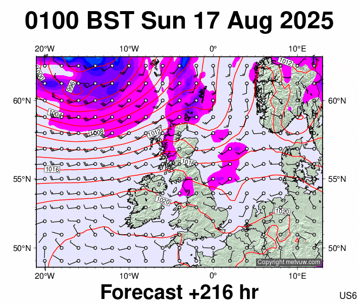 United Kingdom forecast chart for Sunday, August 17th, 2025 at 12:00 AM