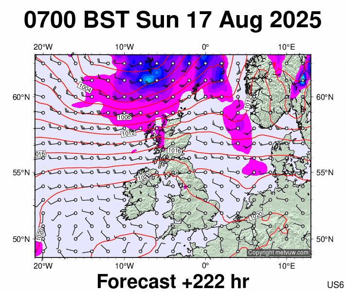 United Kingdom forecast chart for Sunday, August 17th, 2025 at 6:00 AM