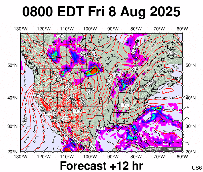USA forecast chart for Friday, August 8th, 2025 at 12:00 PM