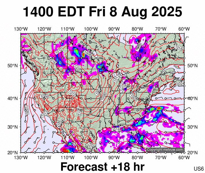 USA forecast chart for Friday, August 8th, 2025 at 6:00 PM
