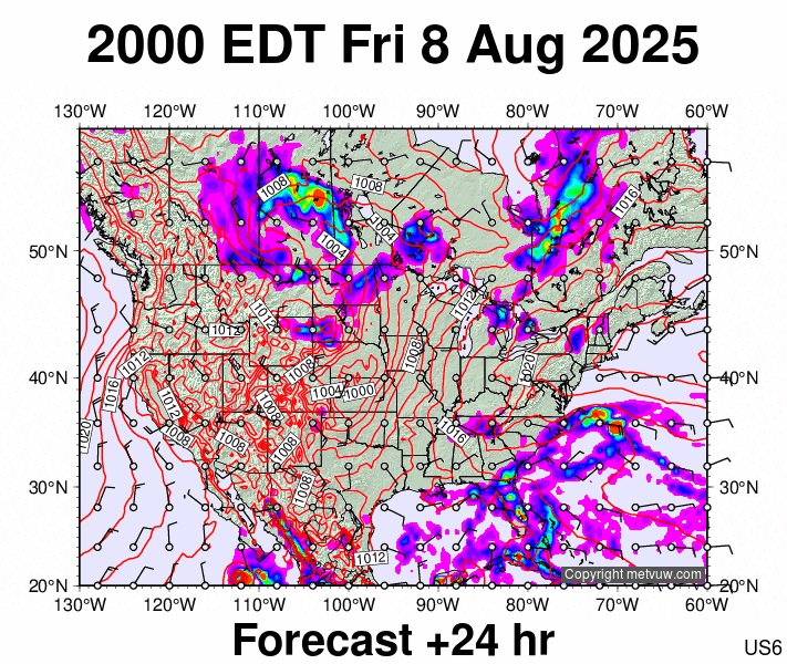 USA forecast chart for Saturday, August 9th, 2025 at 12:00 AM