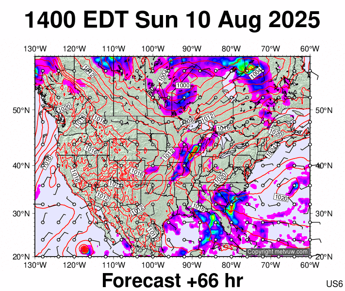 USA forecast chart for Sunday, August 10th, 2025 at 6:00 PM