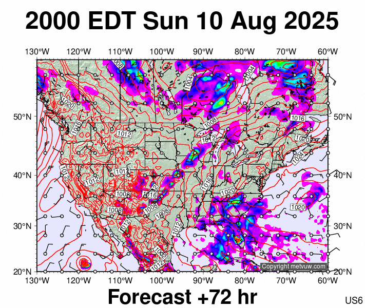 USA forecast chart for Monday, August 11th, 2025 at 12:00 AM